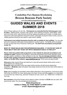 Guided Walks and Events Summer 2018