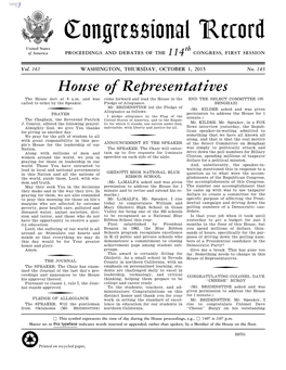 Congressional Record United States Th of America PROCEEDINGS and DEBATES of the 114 CONGRESS, FIRST SESSION