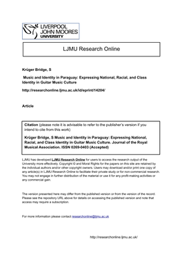 Music and Identity in Paraguay: Expressing National, Racial, and Class Identity in Guitar Music Culture