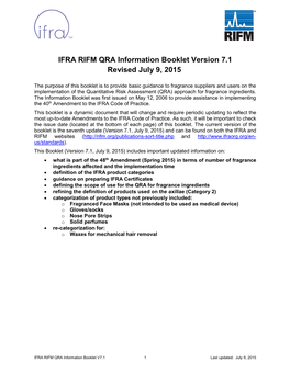 9 July 2015 IFRA-RIFM QRA Information Booklet