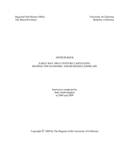 Regional Oral History Office University of California the Bancroft Library Berkeley, California