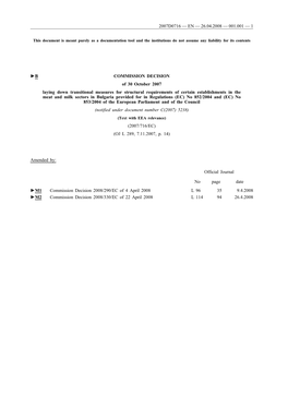 B COMMISSION DECISION of 30 October 2007