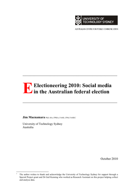 Electioneering 2010: Social Media in the Australian Federal Election