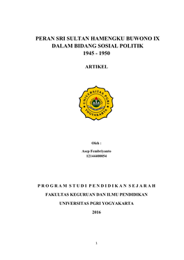 Peran Sri Sultan Hamengku Buwono Ix Dalam Bidang Sosial Politik 1945 - 1950