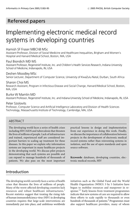 Implementing Electronic Medical Record Systems in Developing Countries