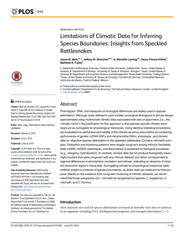 Limitations of Climatic Data for Inferring Species Boundaries: Insights from Speckled Rattlesnakes