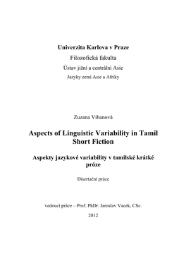 Aspects of Linguistic Variability in Tamil Short Fiction