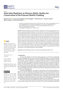 Saint John Baptistery in Florence (Italy): Studies for Conservation of the External Marble Cladding