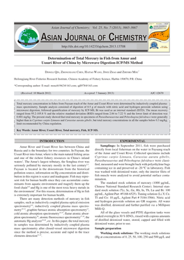 Determination of Total Mercury in Fish from Amur and Ussuri River of China by Microwave Digestion-ICP/MS Method