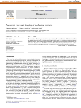 Picosecond Time Scale Imaging of Mechanical Contacts