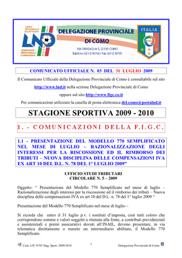 Stagione Sportiva 2009 - 2010