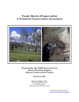 Purple Martin (Progne Subis): a Technical Conservation Assessment