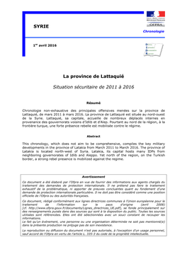 La Province De Lattaquié Situation Sécuritaire De 2011 À 2016 SYRIE