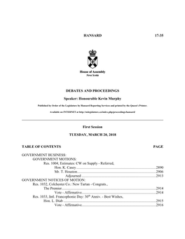 HANSARD 17-35 DEBATES and PROCEEDINGS Speaker