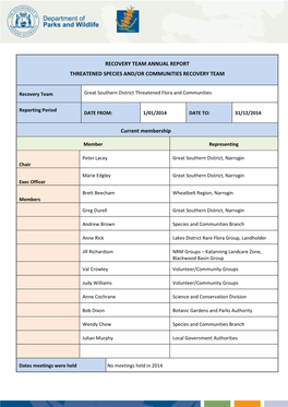Recovery Team Great Southern District Threatened Flora and Communities