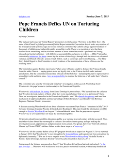 Pope Francis Defies UN on Torturing Children by Betty Clermont