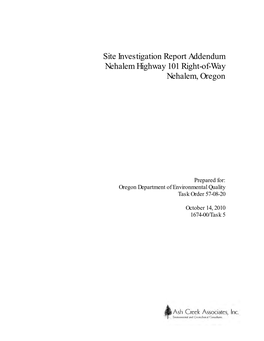 Site Investigation Report Addendum Nehalem Highway 101 Right-Of-Way Nehalem, Oregon