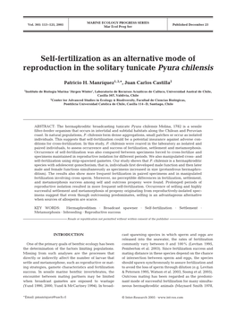 Self-Fertilization As an Alternative Mode of Reproduction in the Solitary Tunicate Pyura Chilensis