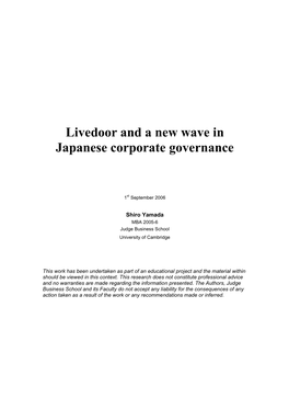 Livedoor and a New Wave in Japanese Corporate Governance