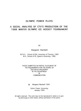 A Social Analysis of Ctv's Production of the 1988 Winter Olympic Ice Hockey Tournament