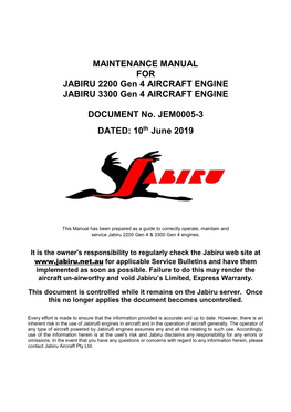 MAINTENANCE MANUAL for JABIRU 2200 Gen 4 AIRCRAFT ENGINE JABIRU 3300 Gen 4 AIRCRAFT ENGINE