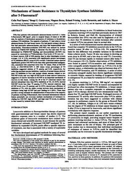 Mechanisms of Innate Resistance to Thymidylate Synthase Inhibition After 5-Fluorouracil1