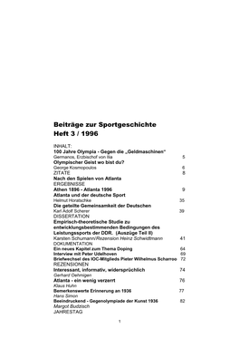 Beiträge Zur Sportgeschichte Heft 3 / 1996
