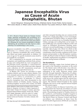 Japanese Encephalitis Virus As Cause of Acute Encephalitis, Bhutan