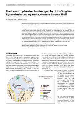 Marine Microplankton Biostratigraphy of the Volgian- Ryazanian Boundary Strata, Western Barents Shelf