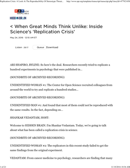 Replication Crisis: a Look at the Reproducibility of Stereotype Threat