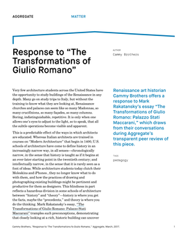 Response to “The Transformations of Giulio Romano”