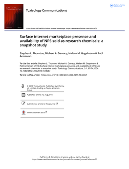 Surface Internet Marketplace Presence and Availability of NPS Sold As Research Chemicals: a Snapshot Study