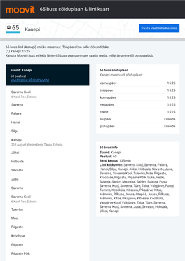 65 Buss Sõiduplaan & Liini Marsruudi Kaart