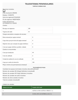 Telesistemas Peninsulares Tarifas Chemax 2020