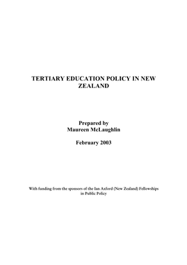 Tertiary Education Policy in New Zealand