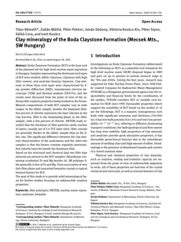 Clay Mineralogy of the Boda Claystone Formation (Mecsek Mts., SW Hungary)