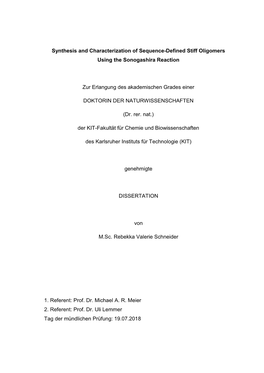 Synthesis and Characterization of Sequence-Defined Stiff Oligomers Using the Sonogashira Reaction