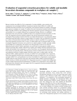 Evaluation of Sequential Extraction Procedures for Soluble and Insoluble Hexavalent Chromium Compounds in Workplace Air Samples†‡