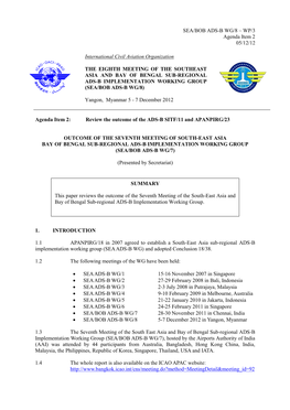 SEA/BOB ADS-B WG/8 – WP/3 Agenda Item 2 05/12/12