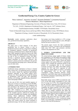 Geothermal Energy Use, Country Update for Greece