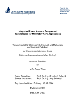 Integrated Planar Antenna Designs and Technologies for Millimeter-Wave Applications