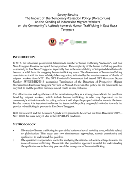 (Moratorium) on the Sending of Indonesian Migrant Workers on the Community’S Attitude Towards Human Trafficking in East Nusa Tenggara