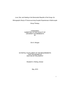 1 Love, War, and Healing in the Democratic Republic of the Congo: an Ethnographic Study of Torture-Surviving Couples' Experience