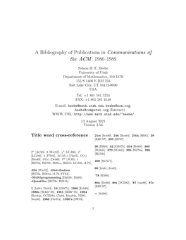 A Bibliography of Publications in Communications of the ACM: 1980–1989