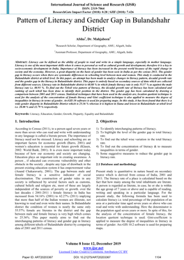 Pattern of Literacy and Gender Gap in Bulandshahr District