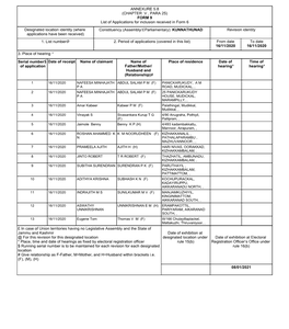 (CHAPTER V , PARA 25) FORM 9 List of Applications for Inclusion