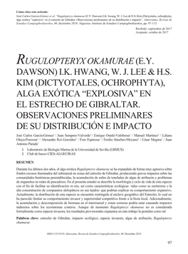 Rugulopteryx Okamurae(E.Y. Dawson) I.K. Hwang, W. J. Lee & H.S. Kim (Dictyotales, Ochrophyta), Alga Exótica “Explosiva”