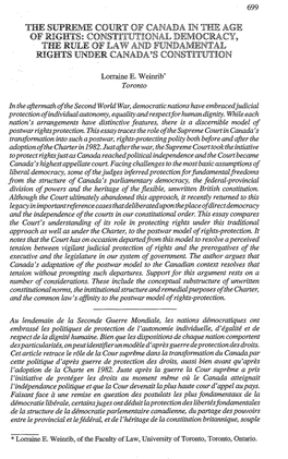 The Suprienie Court ®F Canada in the Age E Rule of Law and Fundaniental Ts Under Canada's Constitution