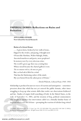 IMPERIAL DEBRIS: Reflections on Ruins and Ruination