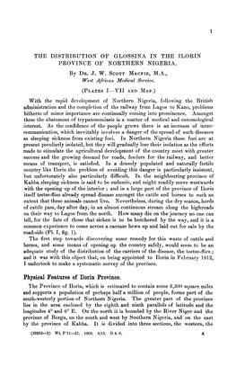 The Distribution of Glossina in the Ilorin Province of Northern Nigeria